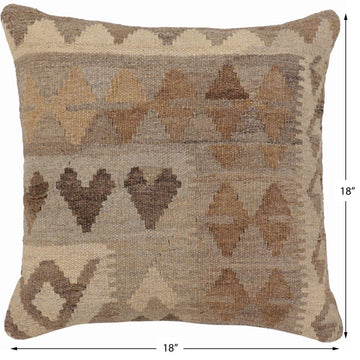 handmade Traditional Pillow Beige Gray Hand-Woven SQUARE 100% WOOL Hand woven turkish pillow2' x 2'